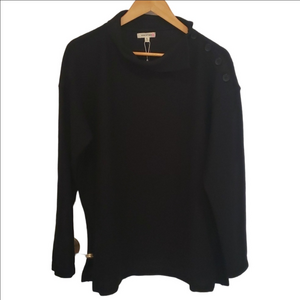 Max Studio Funnel neck button domain sleeve pullover sweater in black